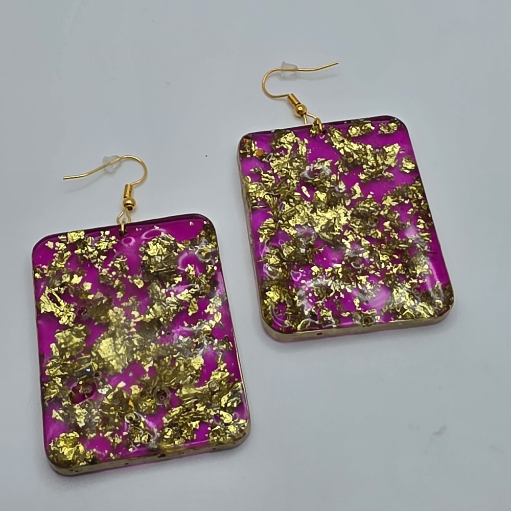 Vibrant Gold and Pink Square Earrings